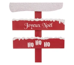 New FEERIC LIGHTS AND CHRISTMAS Pancarte En Bois Rouge Enneige Avec Bonnet De Pere Noël H 90 Cm