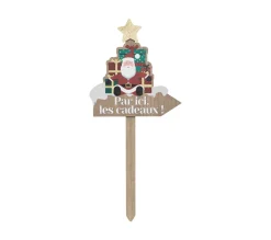 Store FEERIC LIGHTS AND CHRISTMAS Pancarte Pere Noël En Bois Avec Cadeaux Et Message H 60 Cm
