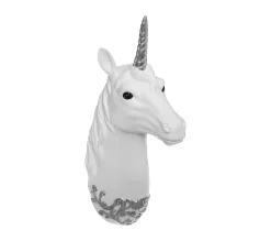 Best FEERIC LIGHTS AND CHRISTMAS Trophee En Resine Tete De Licorne Blanche Et Argente H 30 Cm
