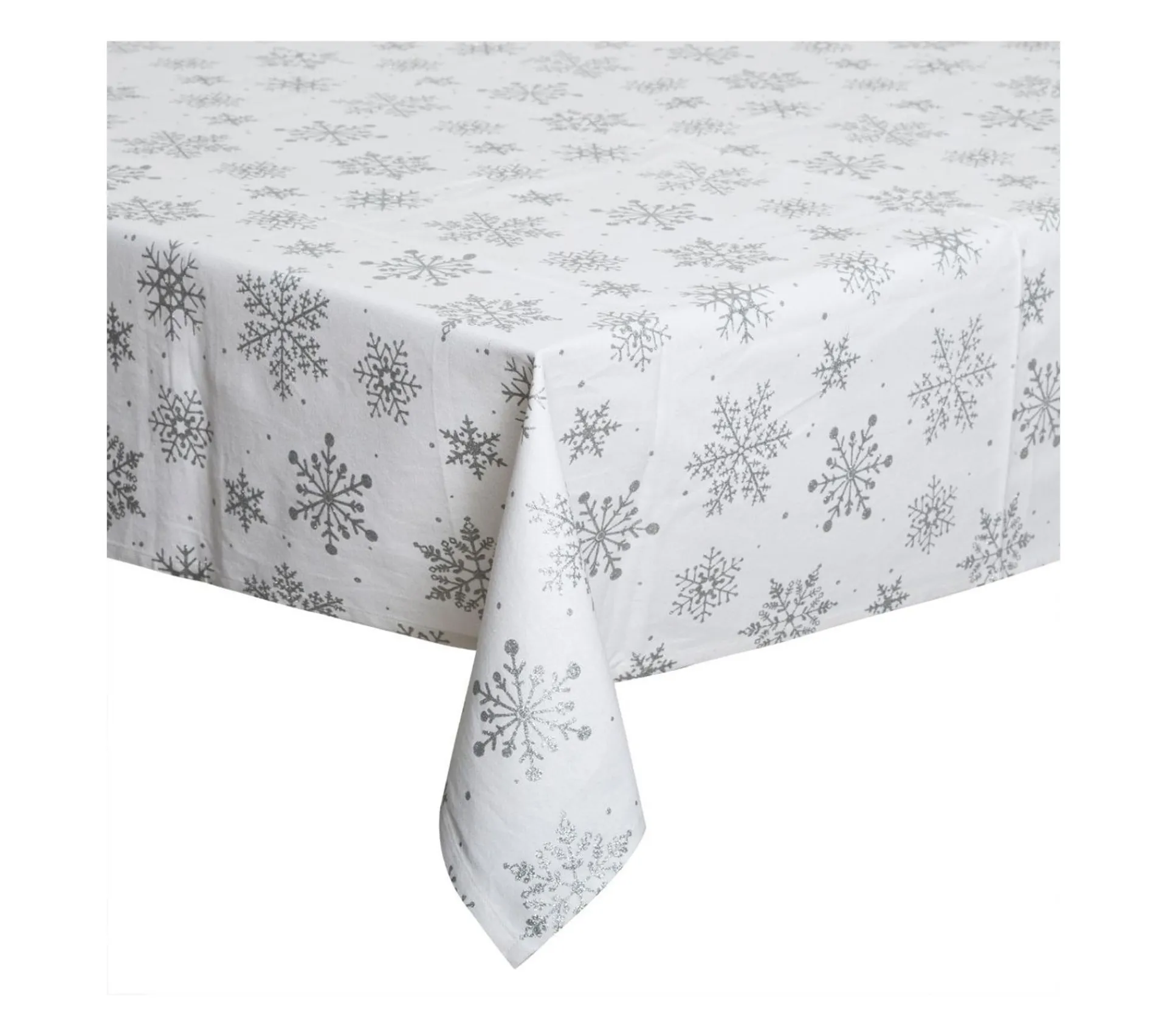 Discount FEERIC LIGHTS AND CHRISTMAS Nappe En Coton Blanc Imprime Flocons Argentes 140 X 360 Cm