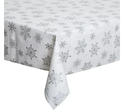 Discount FEERIC LIGHTS AND CHRISTMAS Nappe En Coton Blanc Imprime Flocons Argentes 140 X 360 Cm
