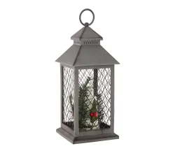 Store FEERIC LIGHTS AND CHRISTMAS Décoration De Noël Lumineuse Lanterne Grillagee Avec 3 Bougies 3 Led H 31 Cm
