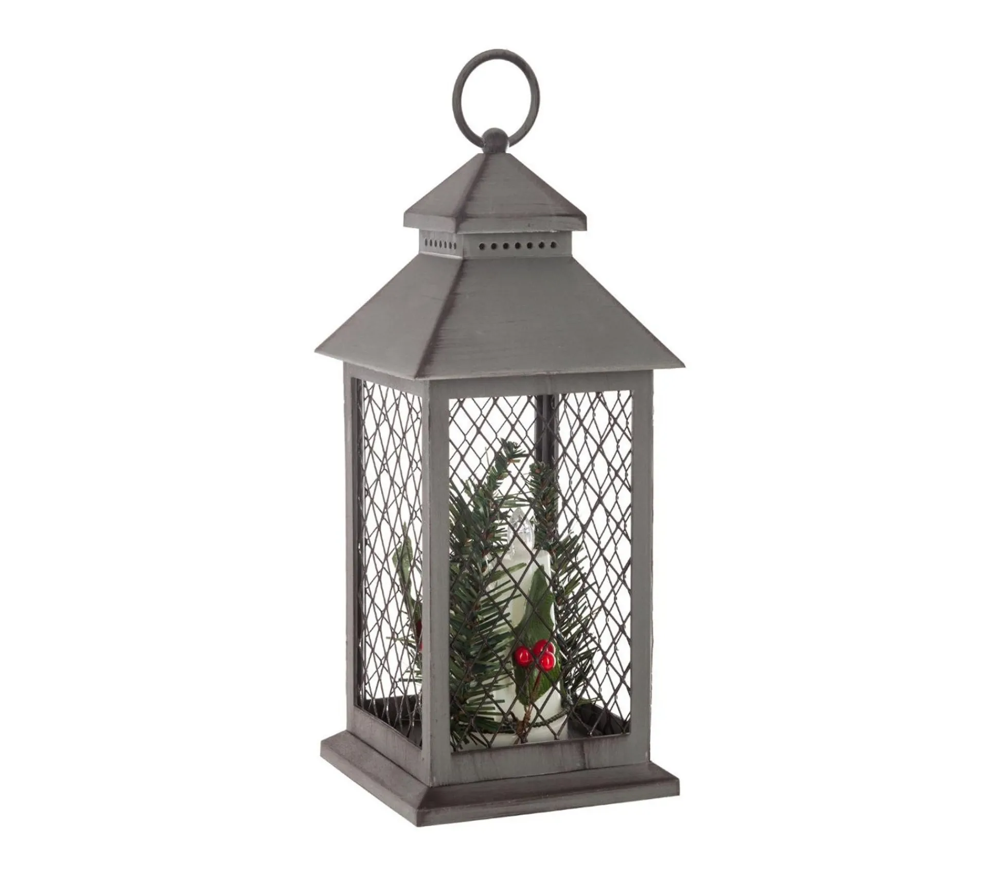 Store FEERIC LIGHTS AND CHRISTMAS Décoration De Noël Lumineuse Lanterne Grillagee Avec 3 Bougies 3 Led H 31 Cm