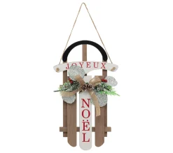 Best Sale FEERIC LIGHTS AND CHRISTMAS Suspension De Noël Luge En Bois Avec Déco H 35 Cm