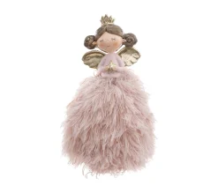 Best Sale FEERIC LIGHTS AND CHRISTMAS Déco De Noël Fee En Resine Avec Jupe Plumes Rose Pale H 21 Cm