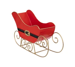 Store FEERIC LIGHTS AND CHRISTMAS Traineau Du Pere Noël En Metal Rouge Et Dore L 25 Cm