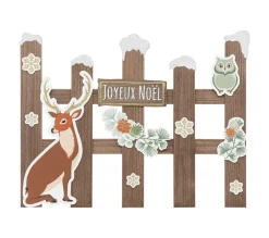 Outlet FEERIC LIGHTS AND CHRISTMAS Pancarte Cloture Joyeux Noël En Bois Avec Renne Et Hibou L 73.5 Cm