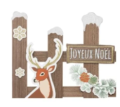 Outlet FEERIC LIGHTS AND CHRISTMAS Pancarte Cloture Joyeux Noël En Bois Avec Renne Et Hibou L 73.5 Cm