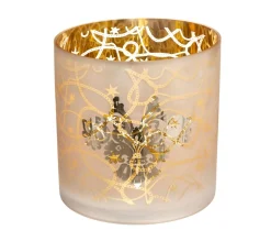 Flash Sale FEERIC LIGHTS AND CHRISTMAS Bougeoir Photophore En Verre Dore Décore Double Impression D 20 Cm