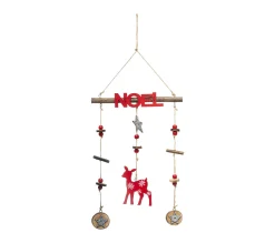 Outlet FEERIC LIGHTS AND CHRISTMAS Déco De Noël Suspension En Bois Avec Biche Rouge Et Argent Paillete H 38 Cm