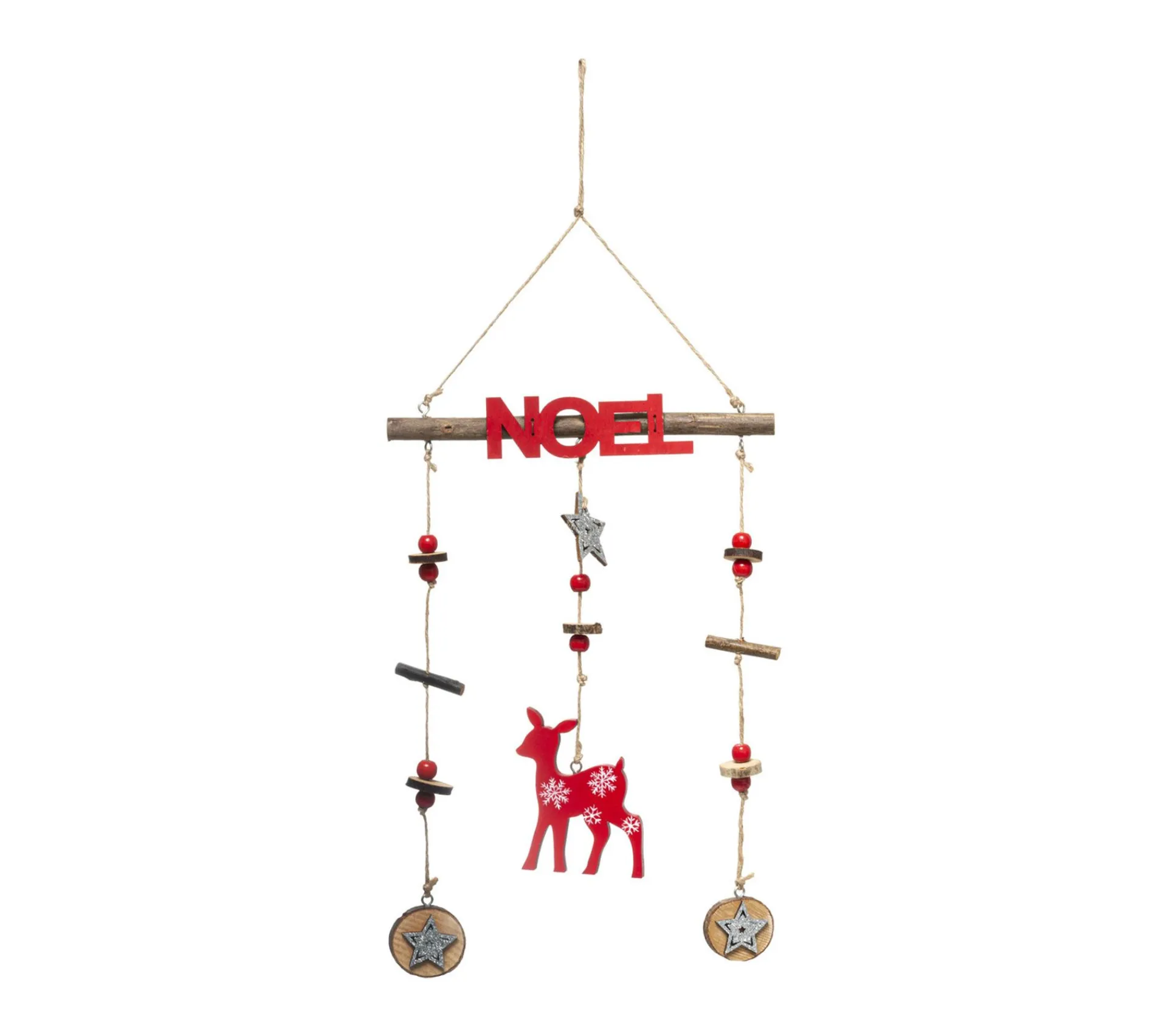 Outlet FEERIC LIGHTS AND CHRISTMAS Déco De Noël Suspension En Bois Avec Biche Rouge Et Argent Paillete H 38 Cm