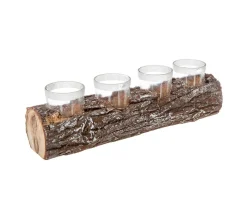 Best FEERIC LIGHTS AND CHRISTMAS Bougeoir Centre De Table Rondin En Bois 4 Photophores En Verre