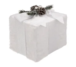 Discount FEERIC LIGHTS AND CHRISTMAS Déco De Noël Paquet Cadeau Fourrure Blanche Et Ruban Paillete 20 X 25 Cm