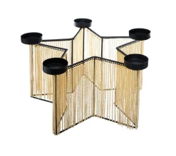 Cheap FEERIC LIGHTS AND CHRISTMAS Bougeoir Centre De Table Etoiles Photophore 5 Bougies En Metal Noir Et Chaines Dorees