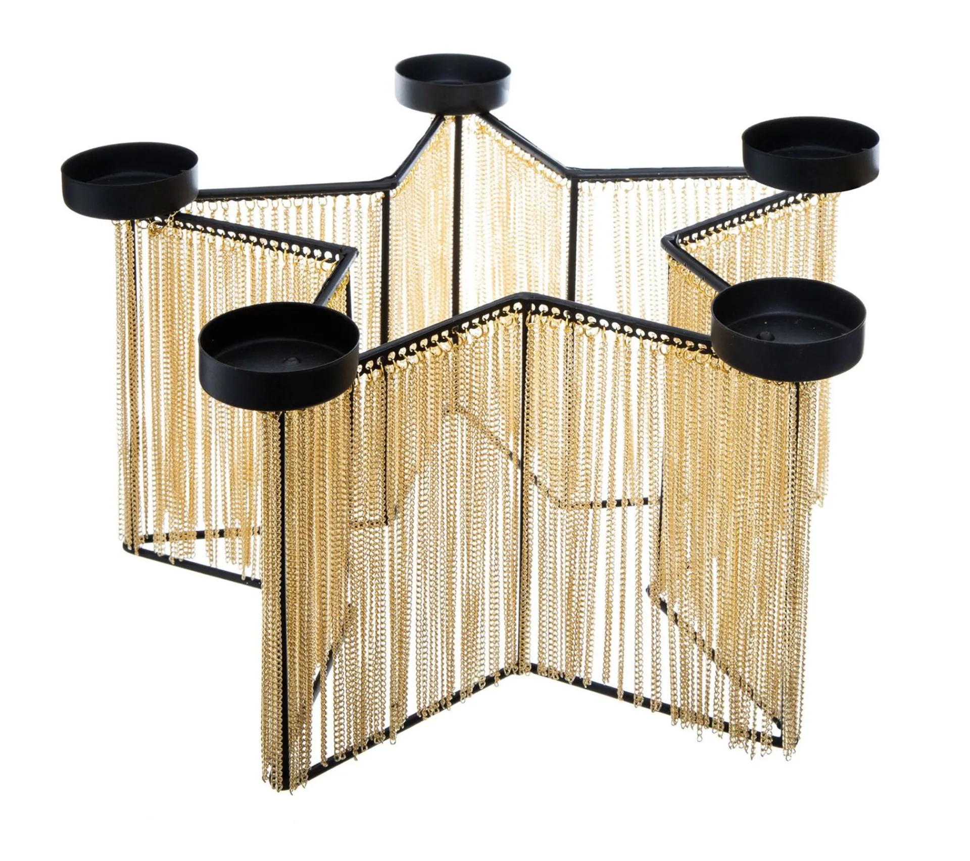 Cheap FEERIC LIGHTS AND CHRISTMAS Bougeoir Centre De Table Etoiles Photophore 5 Bougies En Metal Noir Et Chaines Dorees
