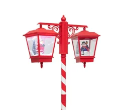 Discount FEERIC LIGHTS AND CHRISTMAS Lampadaire Rouge Et Blanc 2 Lanternes Lumineuses Et Musicales Avec Pere-Noël Et Bonhomme De Neige