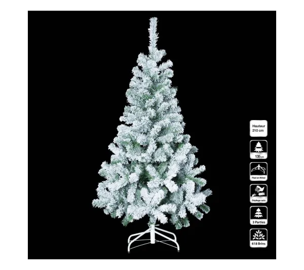 FEERIC LIGHTS AND CHRISTMAS Sapin Et Accessoire^ Sapin De Noël Artificiel Vert Floque Enneige H 210 Cm