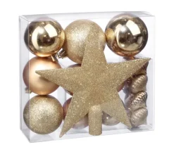 FEERIC LIGHTS AND CHRISTMAS Guirlande Et Boule De Sapin^ Déco De Sapin De Noël Kit De 18 Pieces Boules Et Cimier - Or