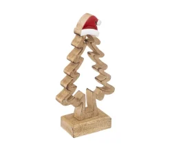 FEERIC LIGHTS AND CHRISTMAS Sapin Et Accessoire^ Sapin En Bois Avec Bonnet Pere Noël H 21 Cm