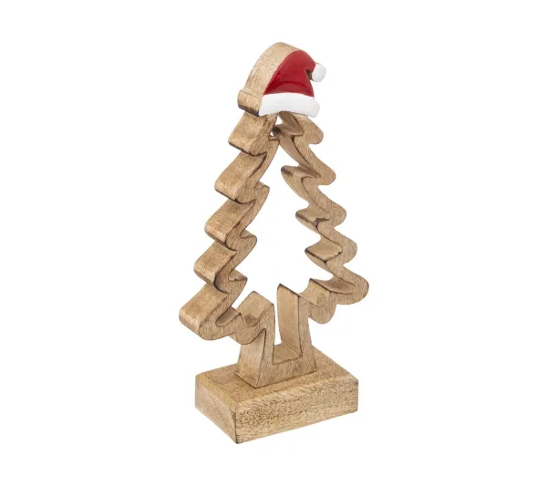 FEERIC LIGHTS AND CHRISTMAS Sapin Et Accessoire^ Sapin En Bois Avec Bonnet Pere Noël H 21 Cm