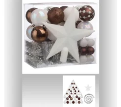 FEERIC LIGHTS AND CHRISTMAS Guirlande Et Boule De Sapin^ Déco De Sapin De Noël Kit 44 Pieces, Boule, Guirlande Et Cimier - Blanc Et Cafe