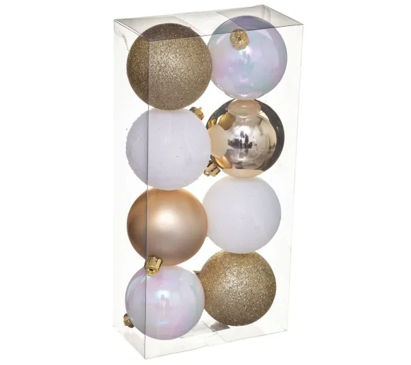 FEERIC LIGHTS AND CHRISTMAS Guirlande Et Boule De Sapin^ Kit De Décorations Pour Sapin De Noël - 8 Pieces - Dore Et Blanc