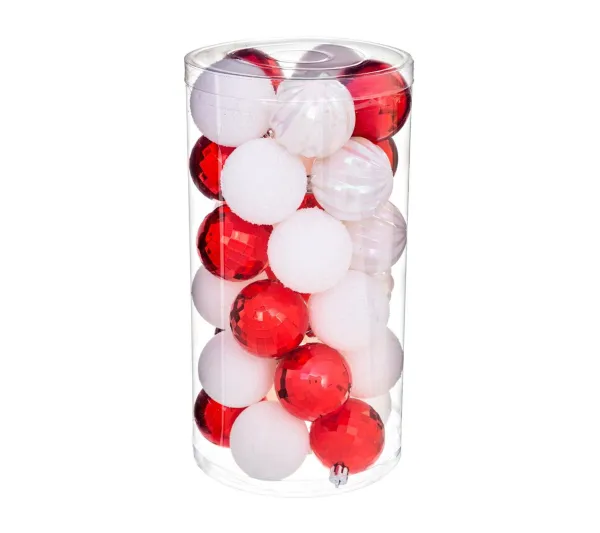FEERIC LIGHTS AND CHRISTMAS Guirlande Et Boule De Sapin^ Déco De Sapin Lot De 30 Boules De Noël D 6 Cm - Rouge Et Blanc