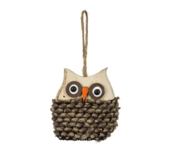 FEERIC LIGHTS AND CHRISTMAS Guirlande Et Boule De Sapin^ Sujet De Noël A Suspendre Hibou En Bois Et Laine 8.5 Cm