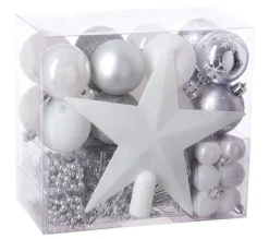 FEERIC LIGHTS AND CHRISTMAS Guirlande Et Boule De Sapin^ Kit Décoration Pour Sapin De Noël - 44 Pieces - Blanc Et Gris