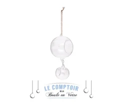 FEERIC LIGHTS AND CHRISTMAS Guirlande Et Boule De Sapin^ Sujet De Noël A Suspendre En Verre Irise L 22 Cm