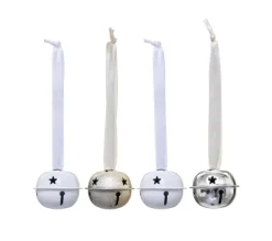 FEERIC LIGHTS AND CHRISTMAS Guirlande Et Boule De Sapin^ Sujet De Noël Lot De 4 Grelots En Metal D4 Cm Avec Ruban - Or Et Blanc