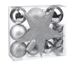 FEERIC LIGHTS AND CHRISTMAS Guirlande Et Boule De Sapin^ Déco De Sapin De Noël Kit De 18 Pieces Boules Et Cimier - Argent