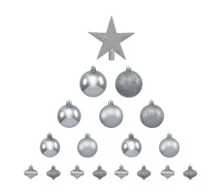 FEERIC LIGHTS AND CHRISTMAS Guirlande Et Boule De Sapin^ Déco De Sapin De Noël Kit De 18 Pieces Boules Et Cimier - Argent