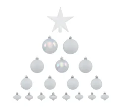 FEERIC LIGHTS AND CHRISTMAS Guirlande Et Boule De Sapin^ Déco De Sapin De Noël Kit De 18 Pieces Boules Et Cimier - Blanc Irise