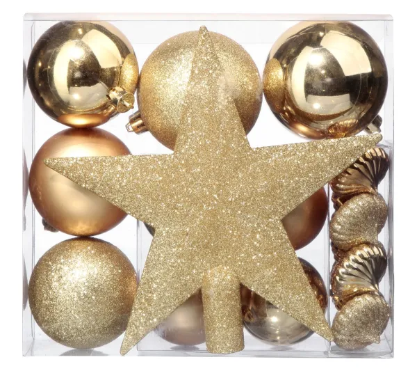 FEERIC LIGHTS AND CHRISTMAS Guirlande Et Boule De Sapin^ Kit De Décorations Pour Sapin De Noël - 18 Pieces - Or