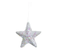 FEERIC LIGHTS AND CHRISTMAS Guirlande Et Boule De Sapin^ Sujet De Noël A Suspendre Etoile Blanc Irise Et Paillettes 10 Cm