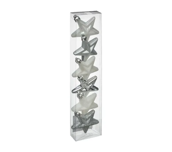 FEERIC LIGHTS AND CHRISTMAS Guirlande Et Boule De Sapin^ Déco De Sapin Lot De 6 Toiles D 6 Cm - Blanc Et Argent
