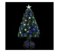 FEERIC LIGHTS AND CHRISTMAS Sapin Et Accessoire^ Arbre De Noël Lumineux Sapin Artificiel Fibre Optique + 18 Flocons + 136 Lampes Led H 120 Cm