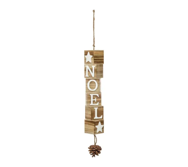 FEERIC LIGHTS AND CHRISTMAS Guirlande Et Boule De Sapin^ Décoration Suspension Lettres Noël Vertical En Bois Avec Pomme De Pin H 55 Cm