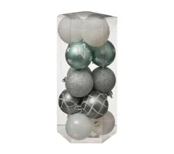 FEERIC LIGHTS AND CHRISTMAS Guirlande Et Boule De Sapin^ Déco De Sapin Lot De 15 Boules De Noël D 5 Cm - Argente Et Vert