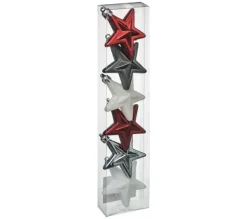 FEERIC LIGHTS AND CHRISTMAS Guirlande Et Boule De Sapin^ Kit Décoration Pour Sapin De Noël Etoile - 6 Pieces - Rouge Argent Et Blanc