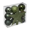 FEERIC LIGHTS AND CHRISTMAS Guirlande Et Boule De Sapin^ Déco De Sapin De Noël Kit De 18 Pieces Boules Et Cimier - Vert Olive Et Kaki