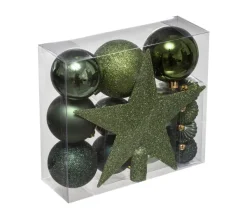 FEERIC LIGHTS AND CHRISTMAS Guirlande Et Boule De Sapin^ Déco De Sapin De Noël Kit De 18 Pieces Boules Et Cimier - Vert Olive Et Kaki