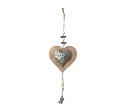FEERIC LIGHTS AND CHRISTMAS Guirlande Et Boule De Sapin^ Sujet De Noël A Suspendre Forme En Bois Et Metal Avec Grelots H 30 Cm