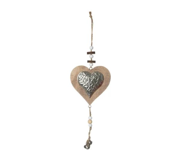 FEERIC LIGHTS AND CHRISTMAS Guirlande Et Boule De Sapin^ Sujet De Noël A Suspendre Forme En Bois Et Metal Avec Grelots H 30 Cm