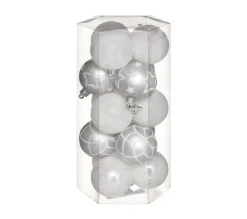 FEERIC LIGHTS AND CHRISTMAS Guirlande Et Boule De Sapin^ Déco De Sapin Lot De 15 Boules De Noël D 5 Cm - Blanc Et Argent