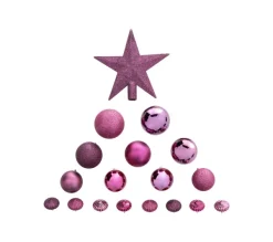 FEERIC LIGHTS AND CHRISTMAS Guirlande Et Boule De Sapin^ Déco De Sapin De Noël Kit De 18 Pieces Boules Et Cimier - Cassis Et Fuchsia