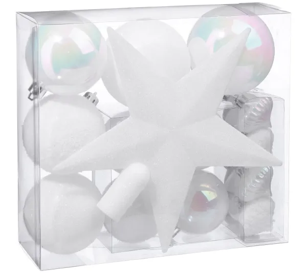 FEERIC LIGHTS AND CHRISTMAS Guirlande Et Boule De Sapin^ Kit De Décorations Pour Sapin De Noël - 18 Pieces - Blanc