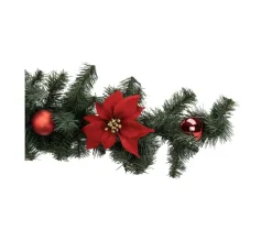 FEERIC LIGHTS AND CHRISTMAS Guirlande Et Boule De Sapin^ Guirlande Artificielle Sapin Vert L 2 M Décoree Boules Rouge Et Poinsettia Rouge