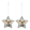 FEERIC LIGHTS AND CHRISTMAS Guirlande Et Boule De Sapin^ Sujet De Noël A Suspendre Lot De 2 Toiles En Bois Avec Dentelle L 7.5 Cm